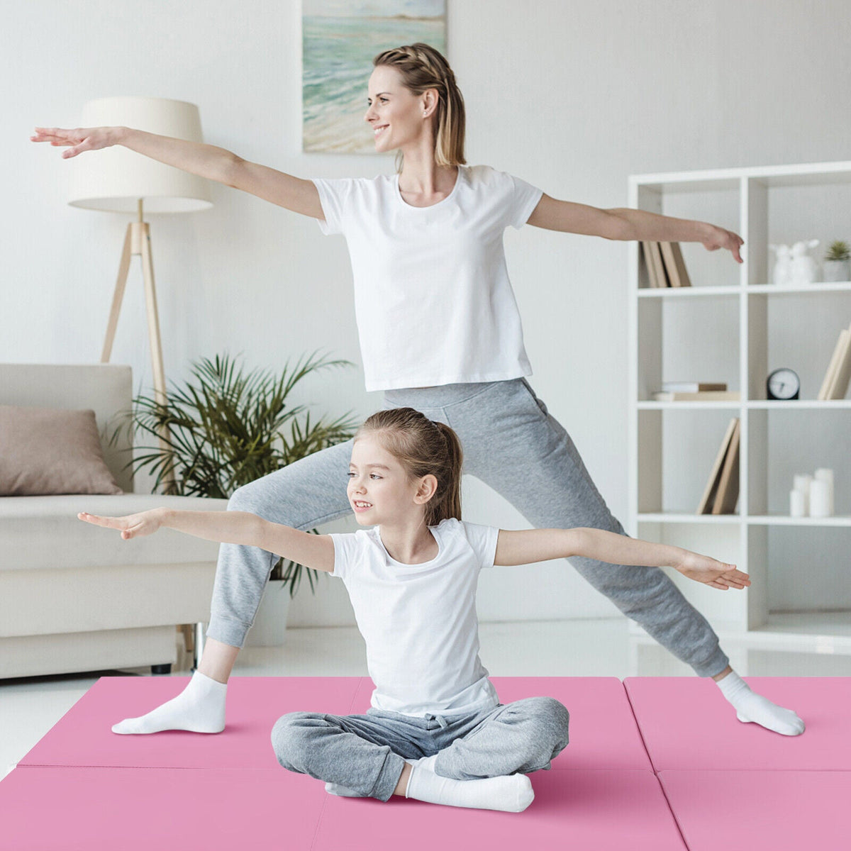 6 x 2 FT Tri-Fold Gym Mat with Handles and Removable Zippered Cover-Pink