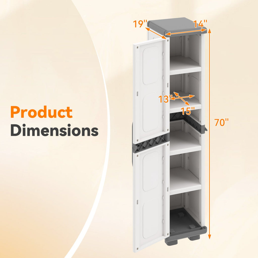 Plastic Kitchen Pantry with 4 Adjustable Shelves and Single Door for Living Room and Kitchen