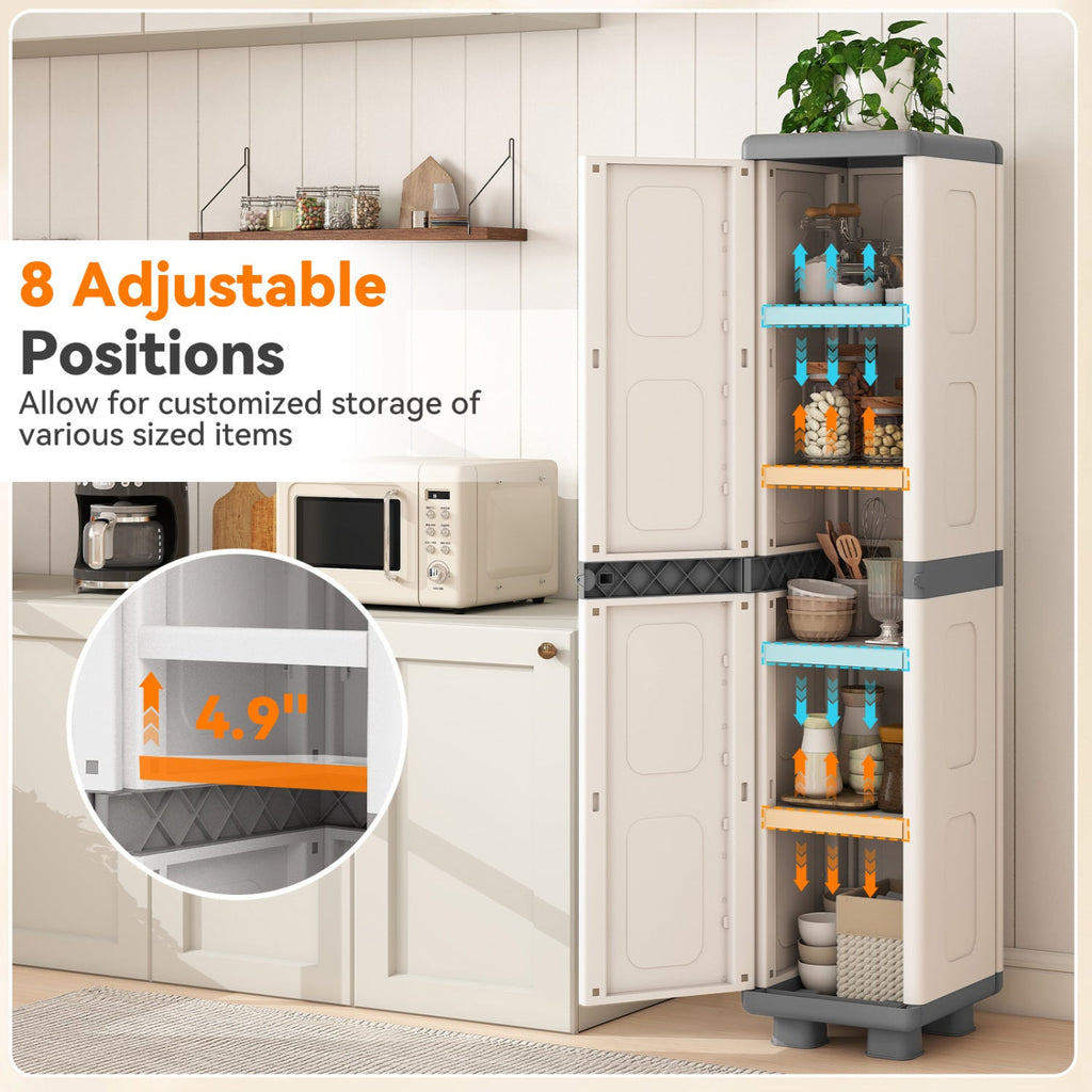 Plastic Kitchen Pantry with 4 Adjustable Shelves and Single Door for Living Room and Kitchen