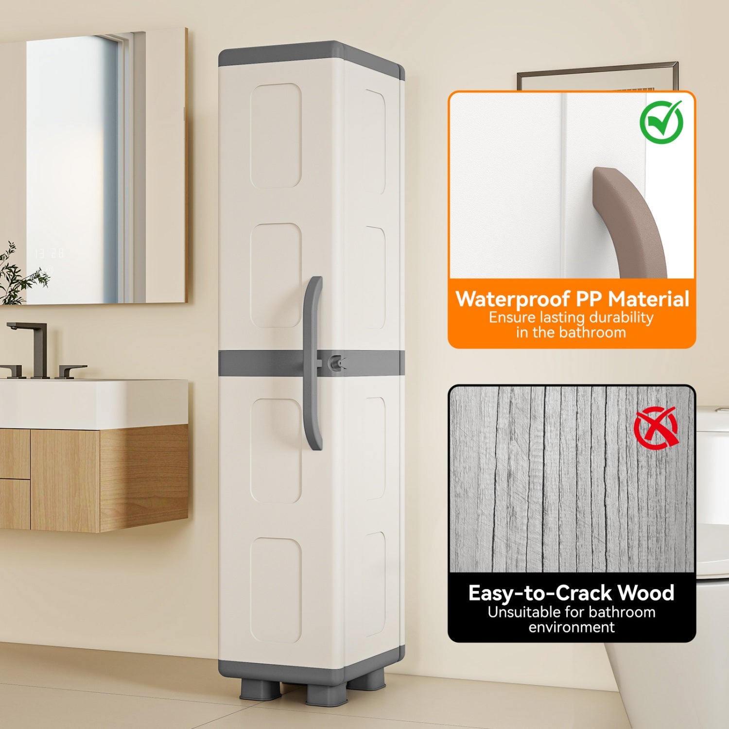 Plastic Kitchen Pantry with 4 Adjustable Shelves and Single Door for Living Room and Kitchen