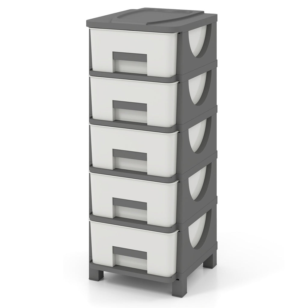 Plastic Storage Organizer with Handles and Compact Drawer Cabinet Side Table for Bedroom