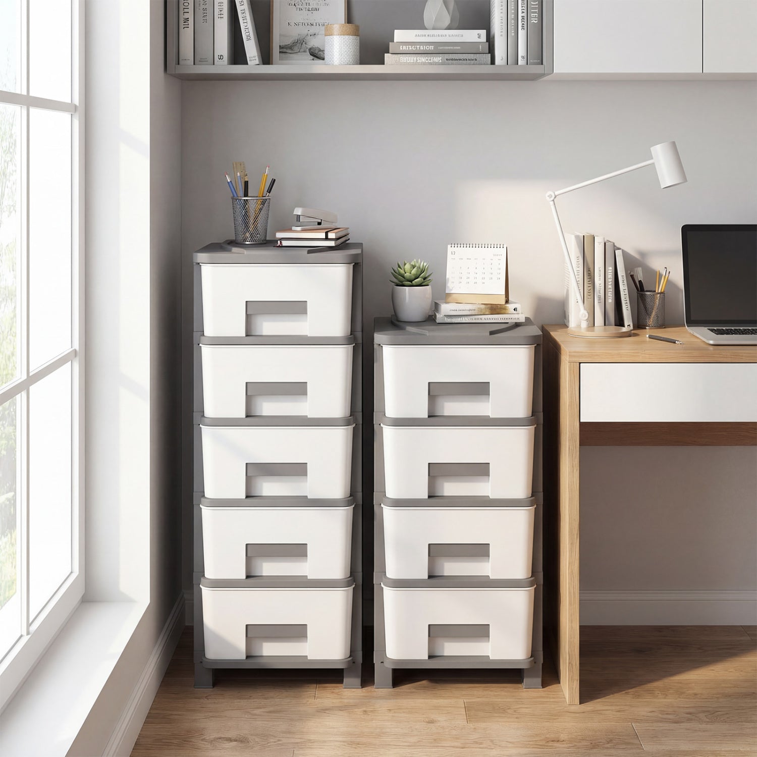 Plastic Storage Organizer with Compact Drawer Cabinet Side Table for Bedroom
