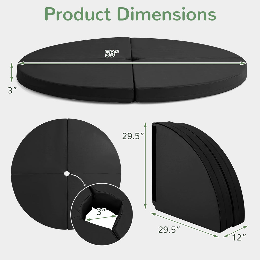Pole Dance Crash Mat Round Portable Yoga Mat with EPE Foam-Black