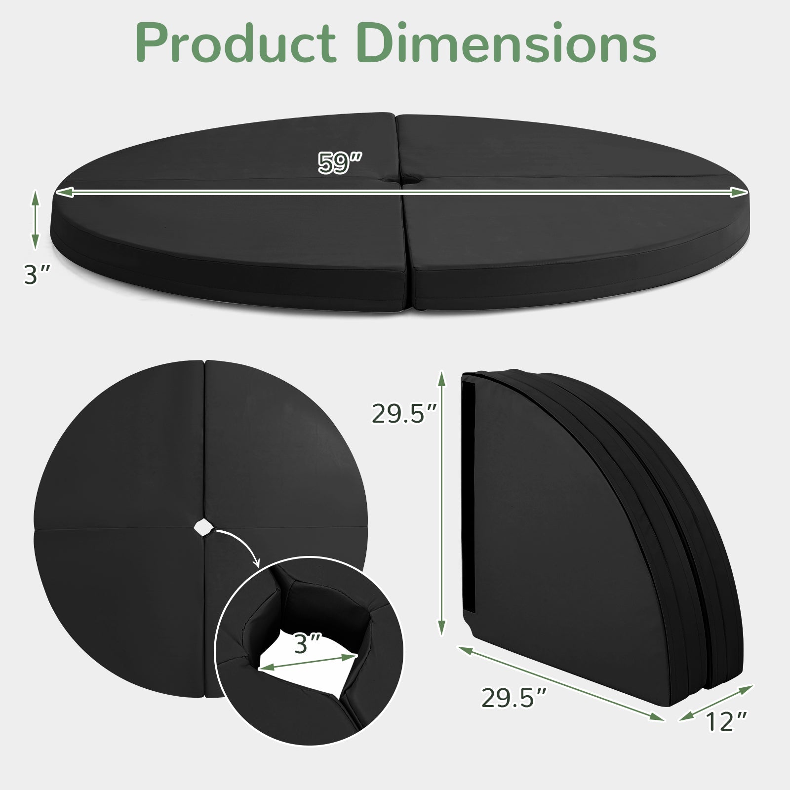 Pole Dance Crash Mat Round Portable Yoga Mat with EPE Foam-Black