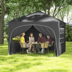 10 X 10 FT Pop up Canopy Tent with 4 Removable Sidewall-Gray