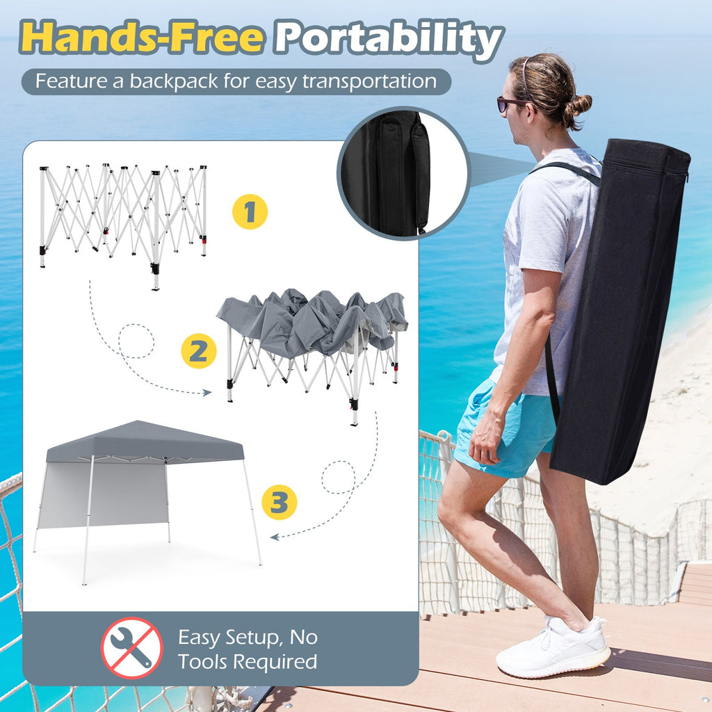 8 X 8 Feet Pop up Canopy Tent with 1 Sidewall and Portable Backpack-Gray