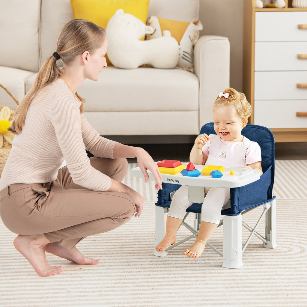 Portable Baby Booster Seat with Straps and Double Tray-Blue