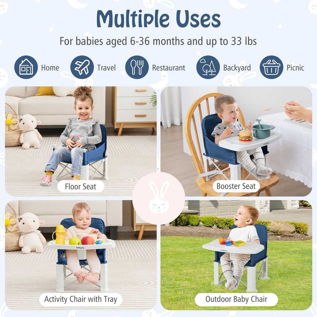 Portable Baby Booster Seat with Straps and Double Tray-Blue