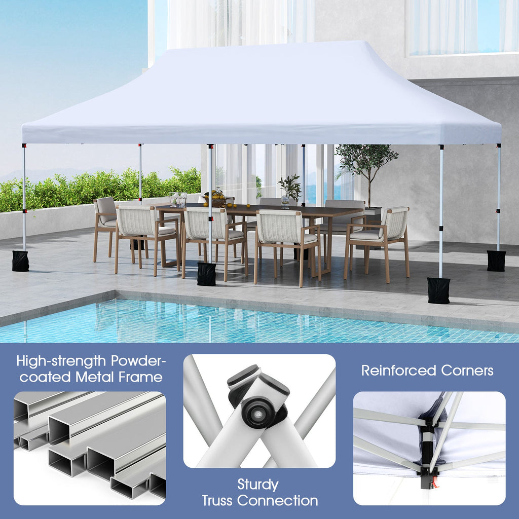 10 X 20 FT Pop up Canopy Tent Foldable Portable Outdoor Gazebo with Carry Bag-White