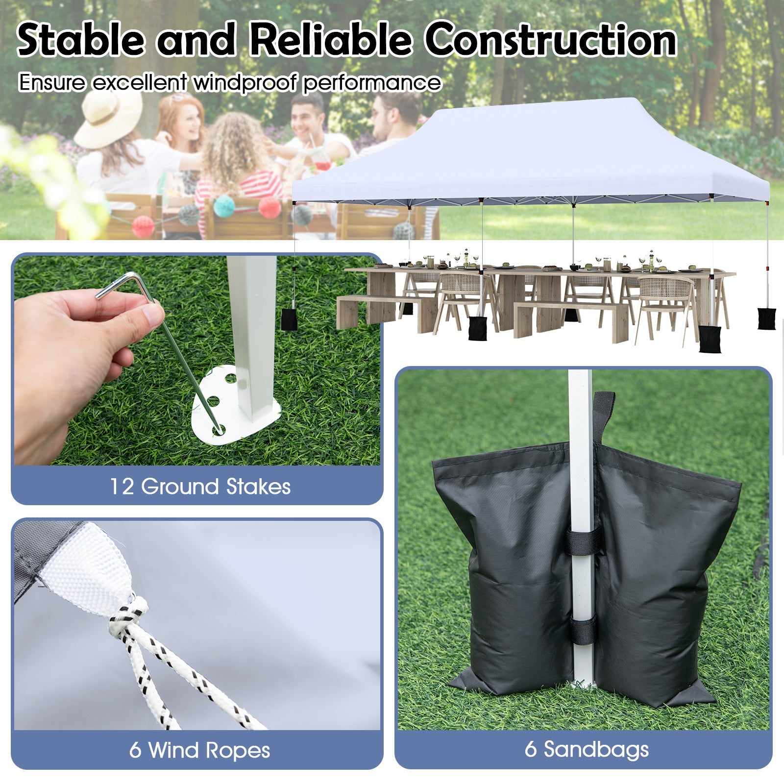 10 X 20 FT Pop up Canopy Tent Foldable Portable Outdoor Gazebo with Carry Bag-White