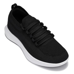 CALTO - QA062 - 2.4 Inches Taller (Black/White Sole) - Lightweight Knitted Sneakers