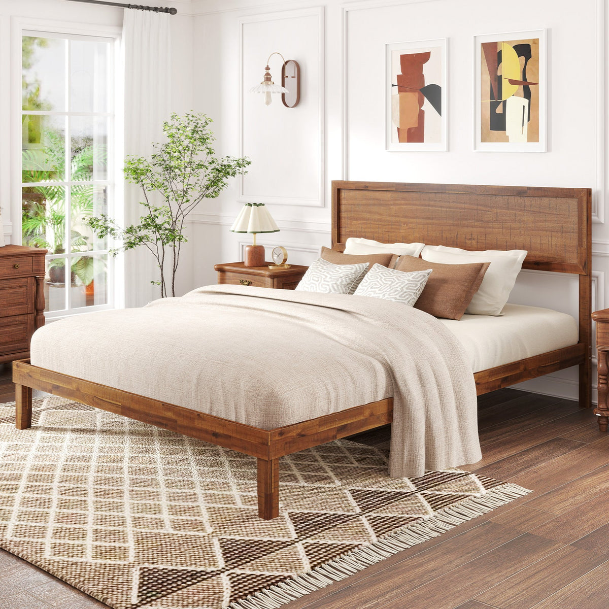 Twin/Full/Queen Size Bed Frame with Headboard and Wooden Slats Support-Queen Size