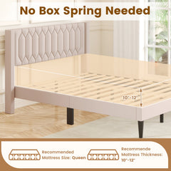 Queen Size Dutch Velvet/Linen Fabric Upholstered Platform Bed with Wingback Headboard and Wooden Slat Support