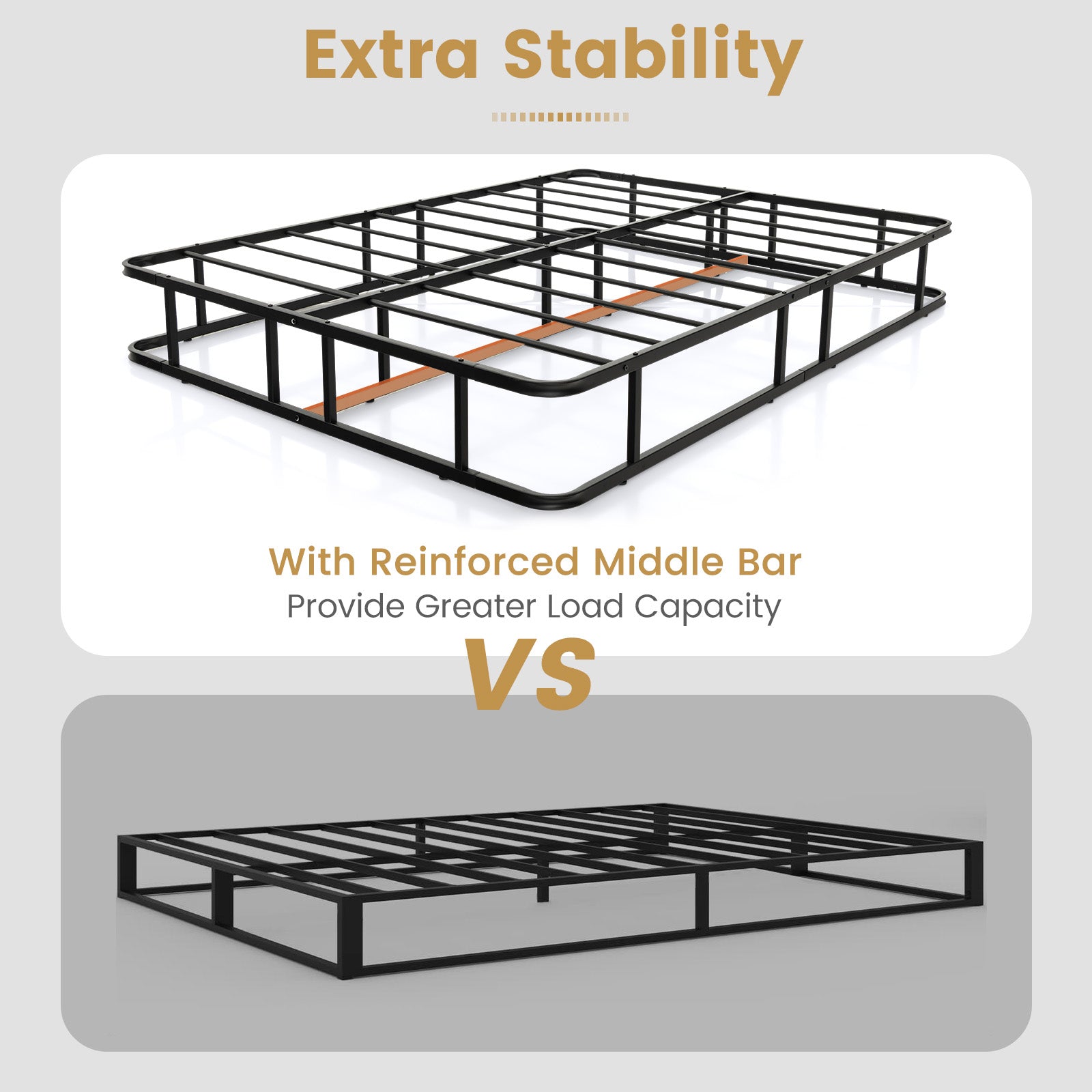 Queen Size Bed Frame with Metal Slat Support