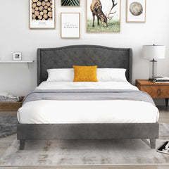 Full/Queen Size Upholstered Platform Bed Frame with Button Tufted Headboard-Queen Size