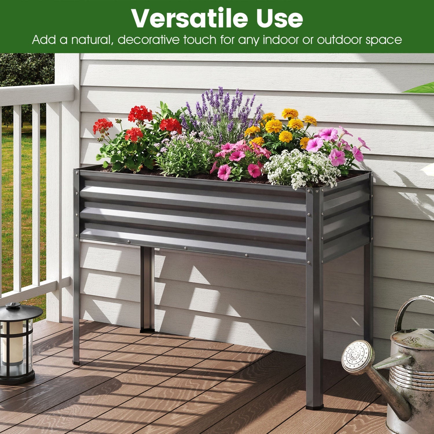 Raised Garden Bed Set of 2 Electro-Coating Metal Large Elevated Planter Box