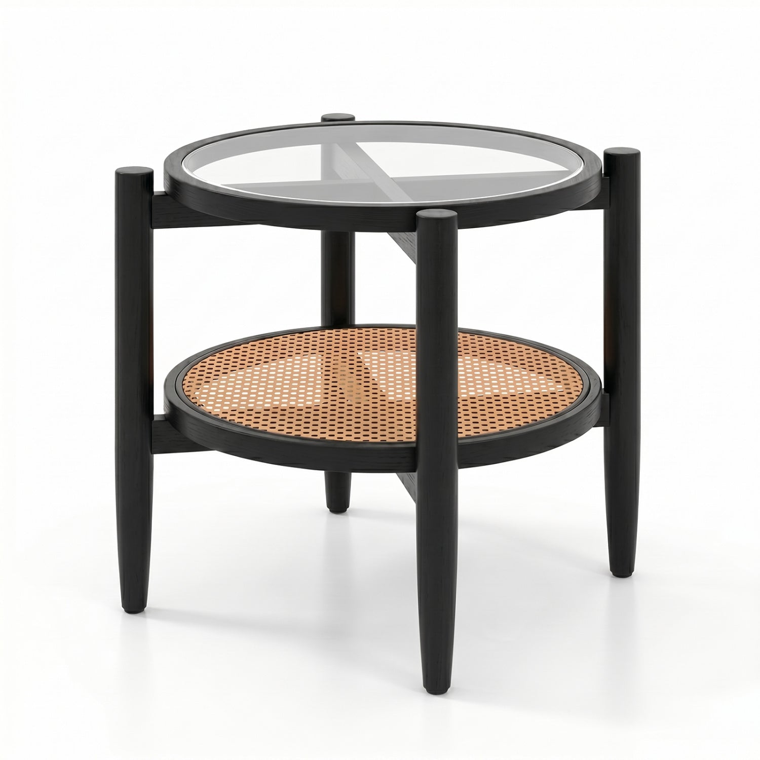 Round Rattan Side Table with Tempered Glass Top