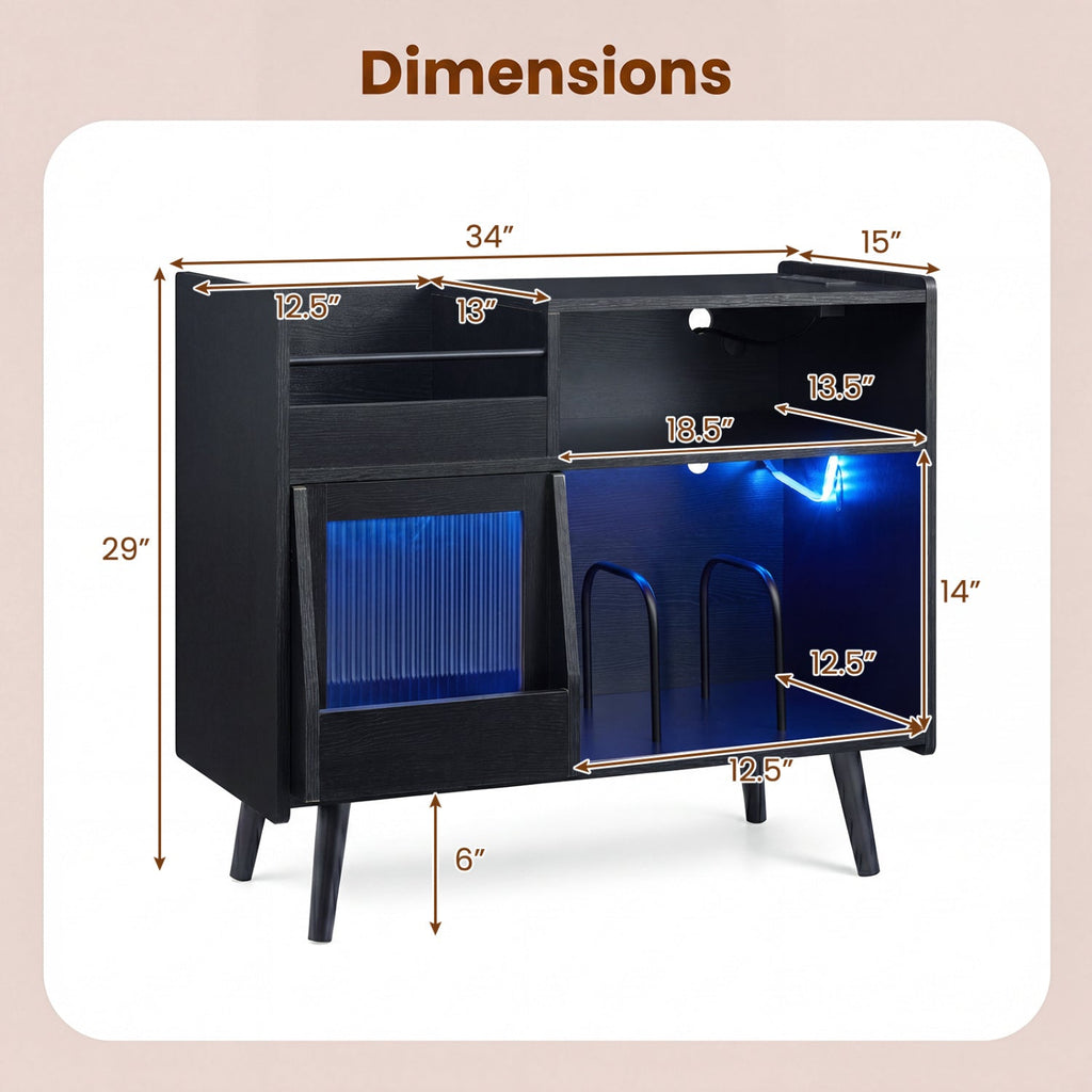 Record Player Stand with LED Light and Power Outlets