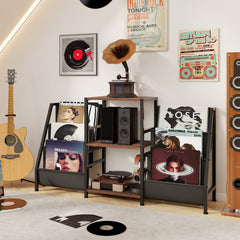 Record Player Stand for up to 200 Albums Turntable Display Stand with 3 Shelves