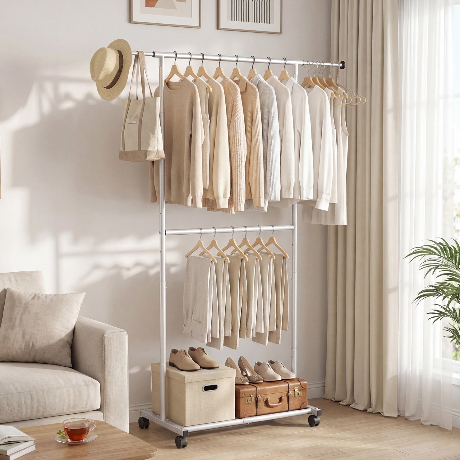 Rolling Clothes Rack Double