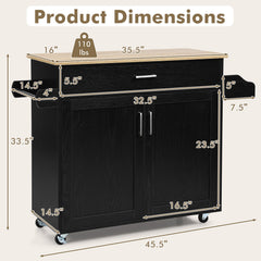 Rolling Kitchen Island Cart with Towel and Spice Rack-Black