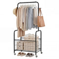 Rolling Metal Clothes Rack with Hanging Rod and Storage Basket