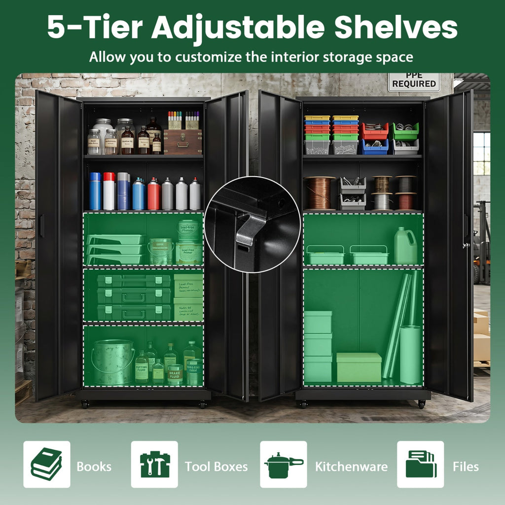 Rolling Metal Storage Cabinet 73" Lockable with 4 Wheels