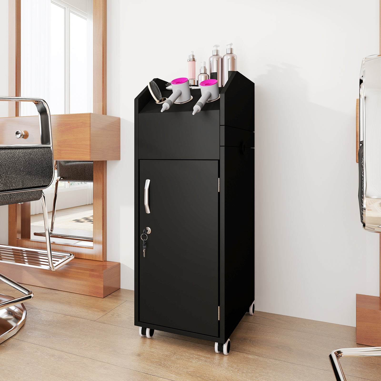 Salon Trolley Cart 360° Rolling Tool Cart Mobile Storage Station with 4 Lockable Wheels-Black