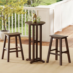 21.5 Inch Round Bar Table Patio HDPE Bar Height Dining Table with Slatted Tabletop-Brown