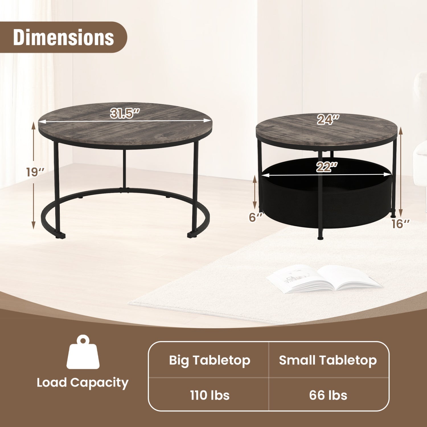 Round Coffee Table Set of 2