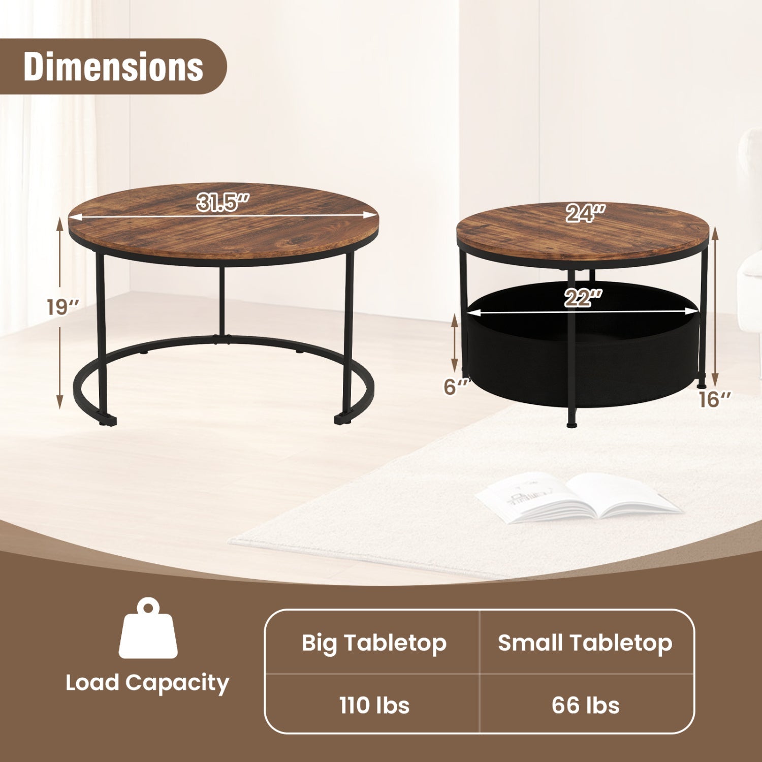 Round Coffee Table Set of 2