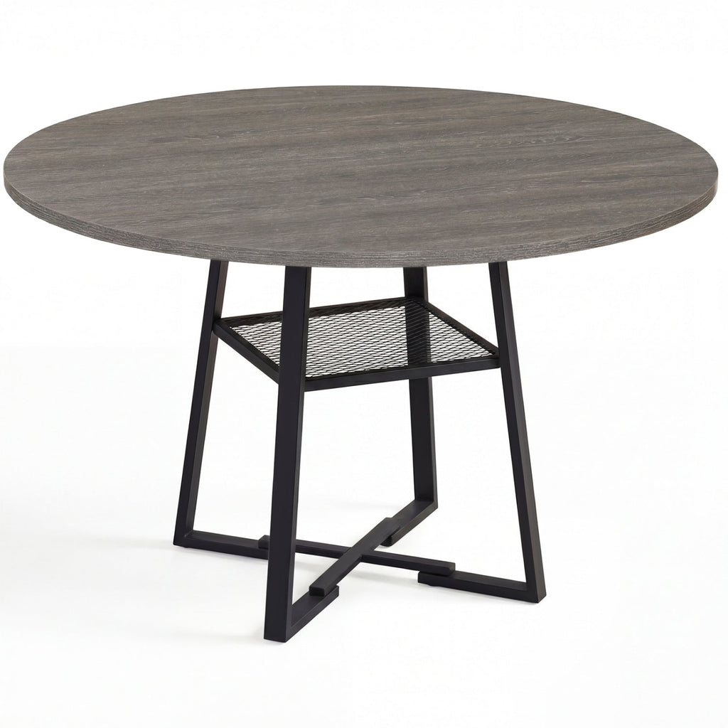 Round Dining Table for 4-6 with Storage Shelf and Metal Legs