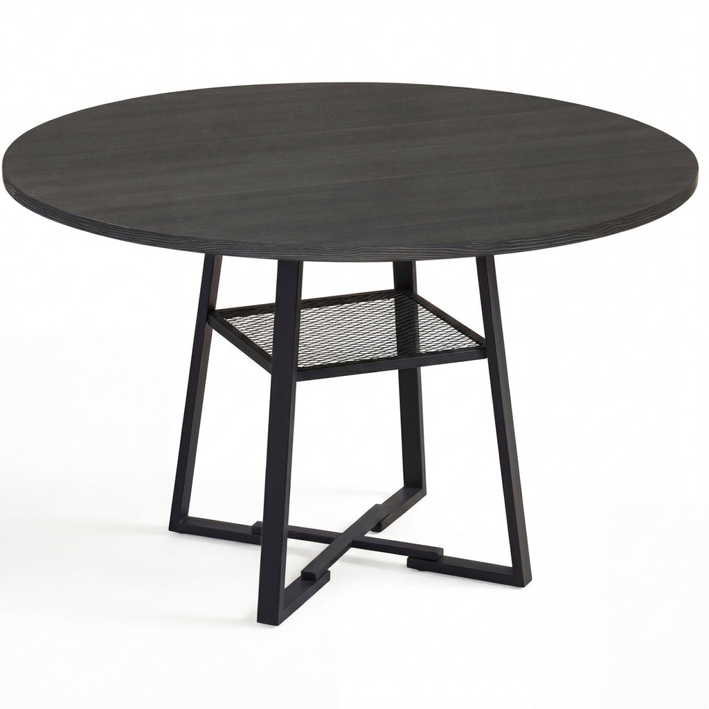 Round Dining Table for 4-6 with Storage Shelf and Metal Legs