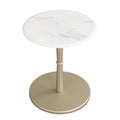 Round Marble Side Table with Stone Finish and Wooden Base for Small Spaces