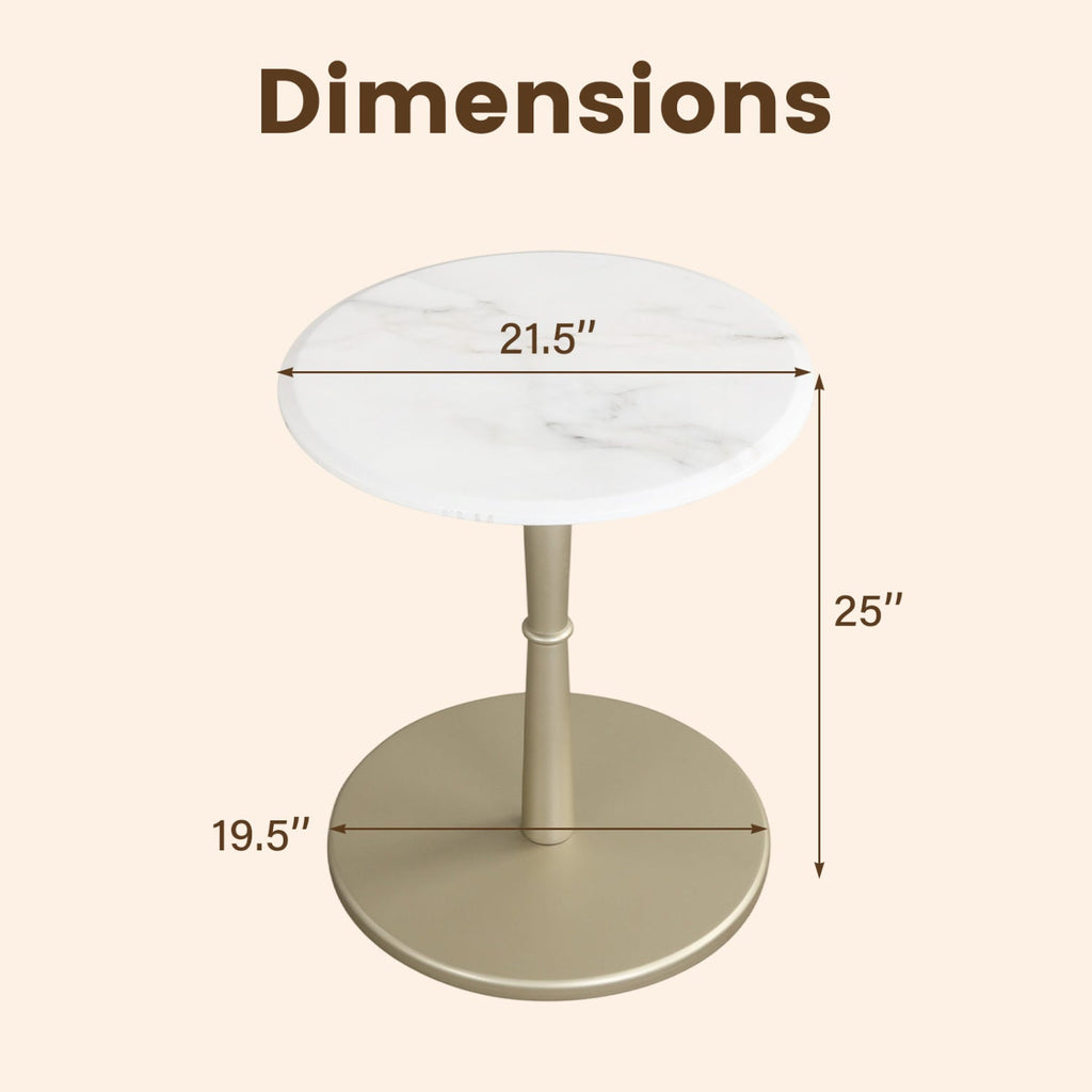 Round Marble Side Table with Stone Finish and Wooden Base for Small Spaces
