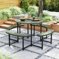 Round Picnic Table Bench Set with 4 Benches and Umbrella Hole for Patio Lawn-Green