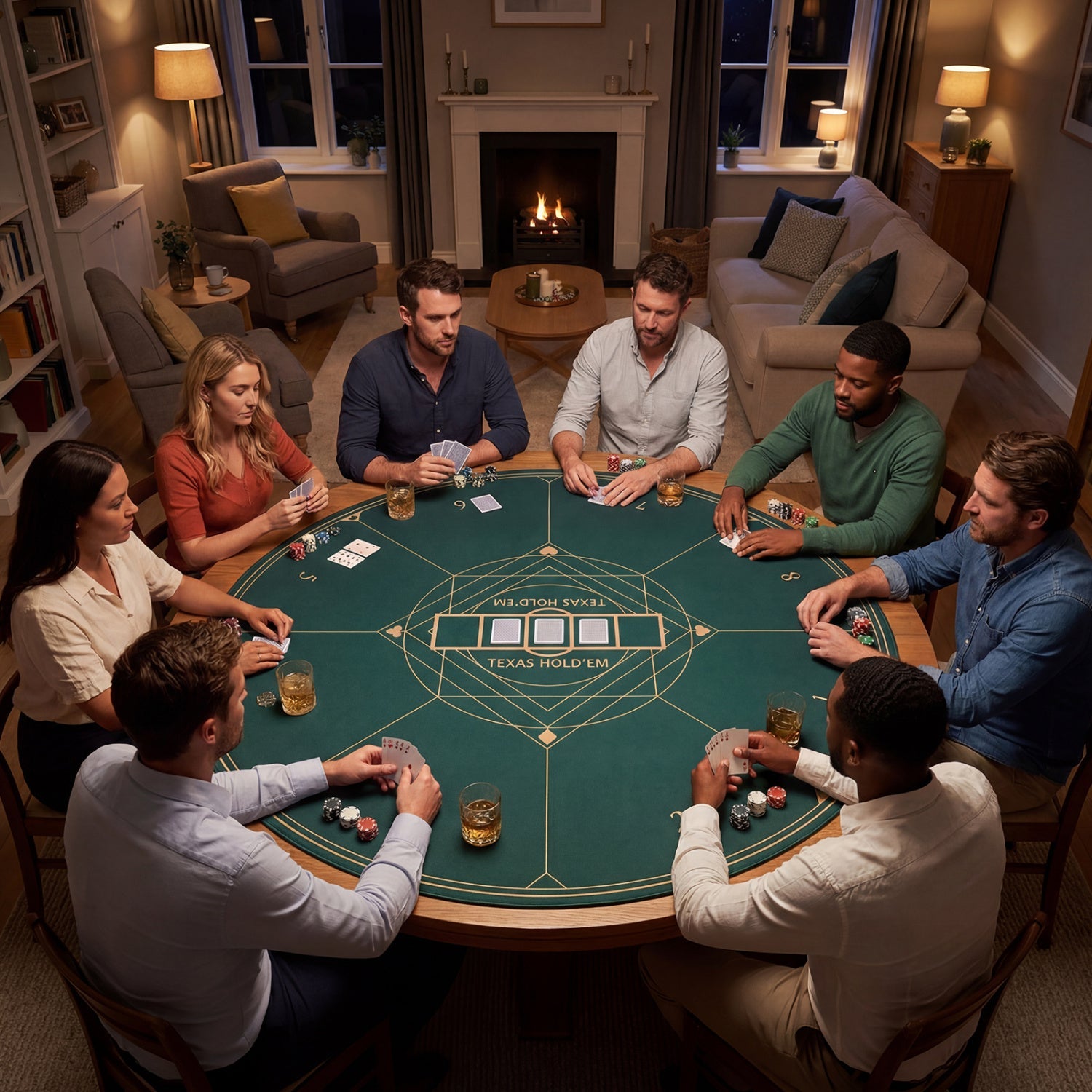 Round Poker Mat for Texas Hold'em 55 inch Portable Foldable Anti-Slip Rubber Base Table Layout