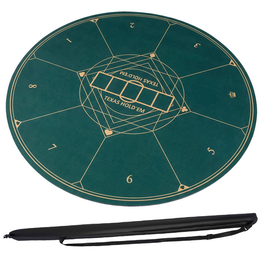 Round Poker Mat for Texas Hold'em 55 inch Portable Foldable Anti-Slip Rubber Base Table Layout