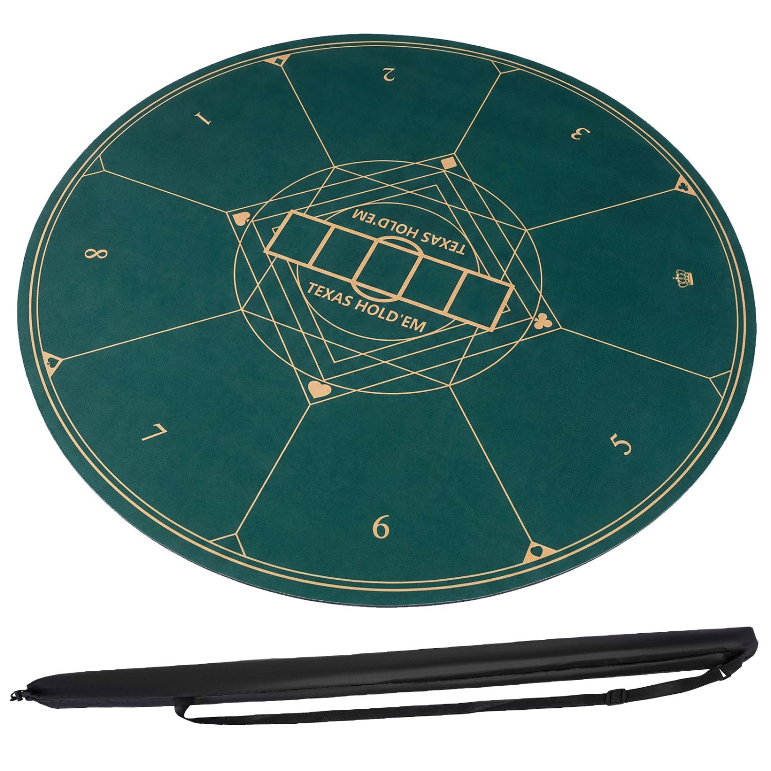 Round Poker Mat for Texas Hold'em 55 inch Portable Foldable Anti-Slip Rubber Base Table Layout