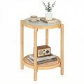 Round Side Table 2-Tier Boho End Table with Tempered Glass Top