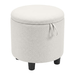Round Storage Ottoman Linen Fabric Upholstered Footrest Stool