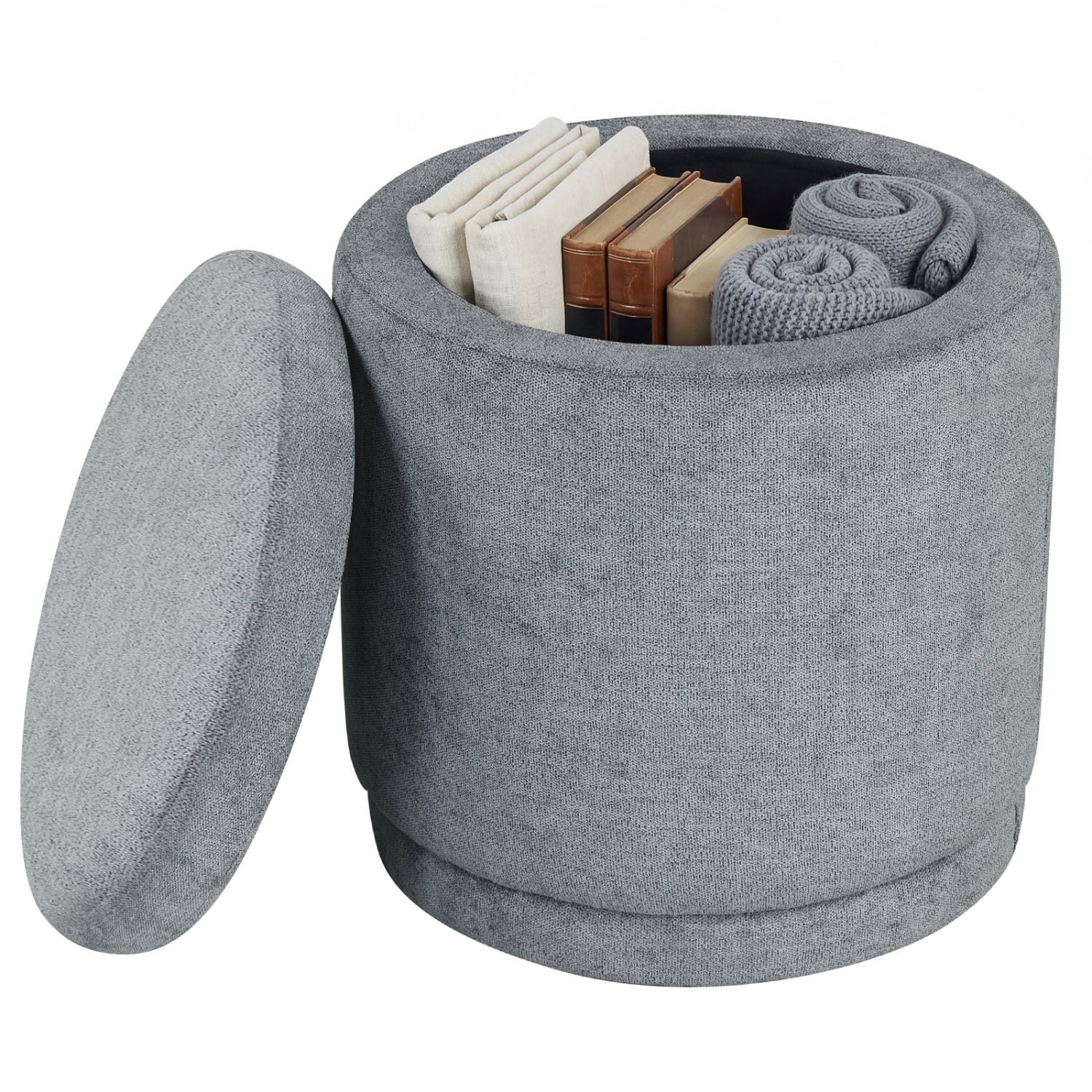 Round Storage Ottoman Foot Rest with Removable Lid and Acacia Wood Frame