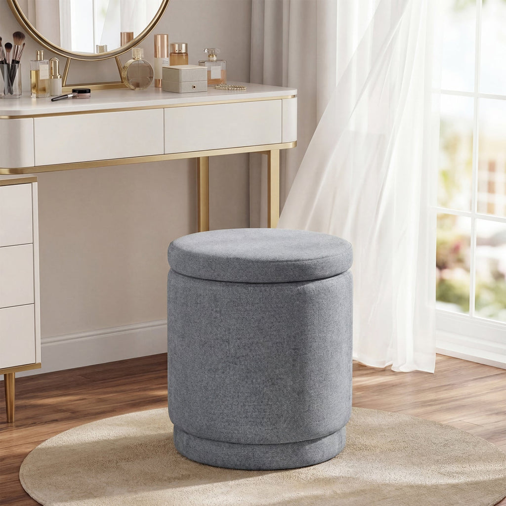 Round Storage Ottoman Foot Rest with Removable Lid and Acacia Wood Frame