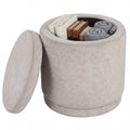 Round Storage Ottoman Foot Rest with Removable Lid and Acacia Wood Frame