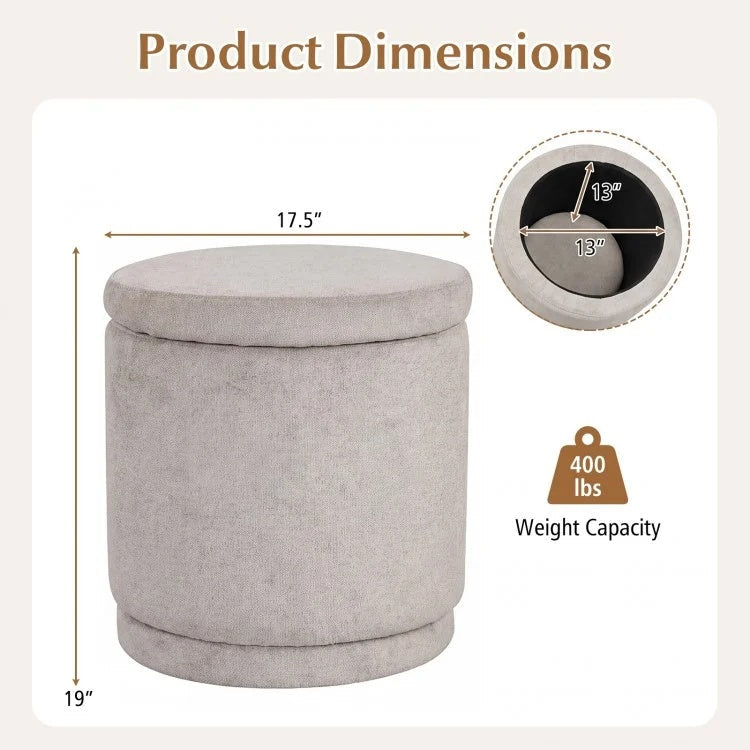 Round Storage Ottoman Foot Rest with Removable Lid and Acacia Wood Frame