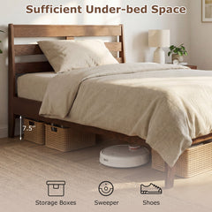 Twin Size Wood Platform Bed Frame with Slat Headboard