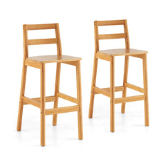 Set of 2 28 Inch Rubber Wood Armless Bar Stools with Backrest and Footrest-Natural