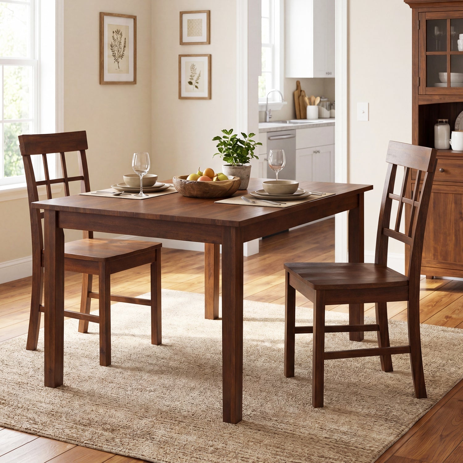 Rubber Wood Dining Chairs Set of 2 with High Backrests