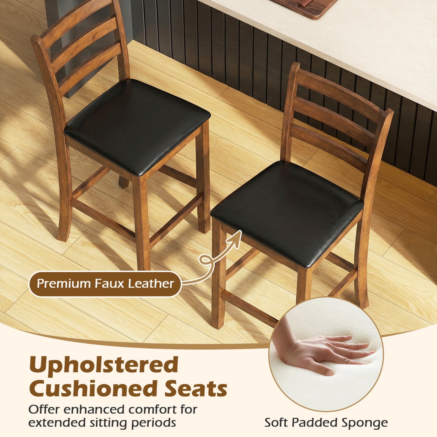 Rubber Wood Ladder Back Bar Stools Set of 2 24inch Counter Height Kitchen Island High Chairs