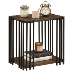 Rubber Wood Side Table with 2-Layer Storage Shelves and Metal Frame-Walnut
